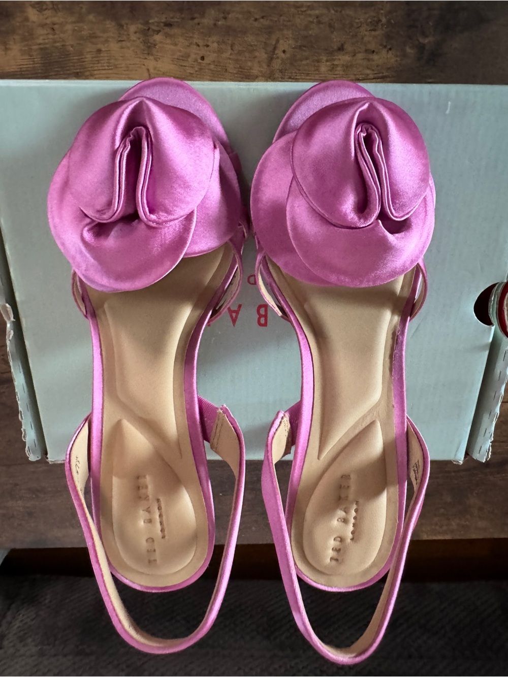 Ted Baker Pink Satin Slingback Heels with Rosette Detail - Picture 10 of 11
